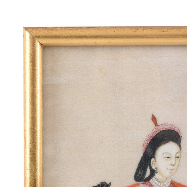 Frame Detail From Antique Framed Watercolour Painting of A Dignitary on Pith Paper - 19th Century I Indigo Antiques