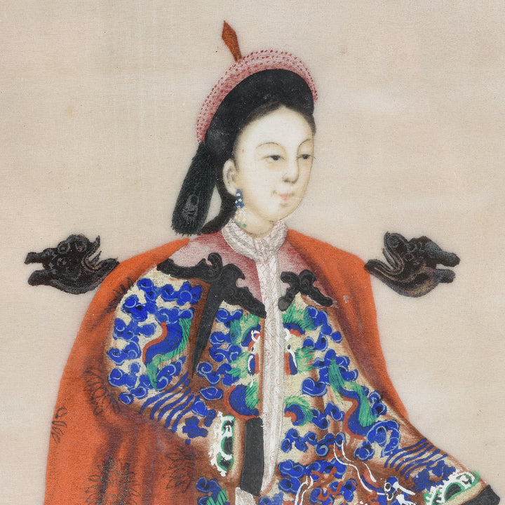 Detail From Antique Framed Watercolour Painting of A Dignitary on Pith Paper - 19th Century I Indigo Antiques