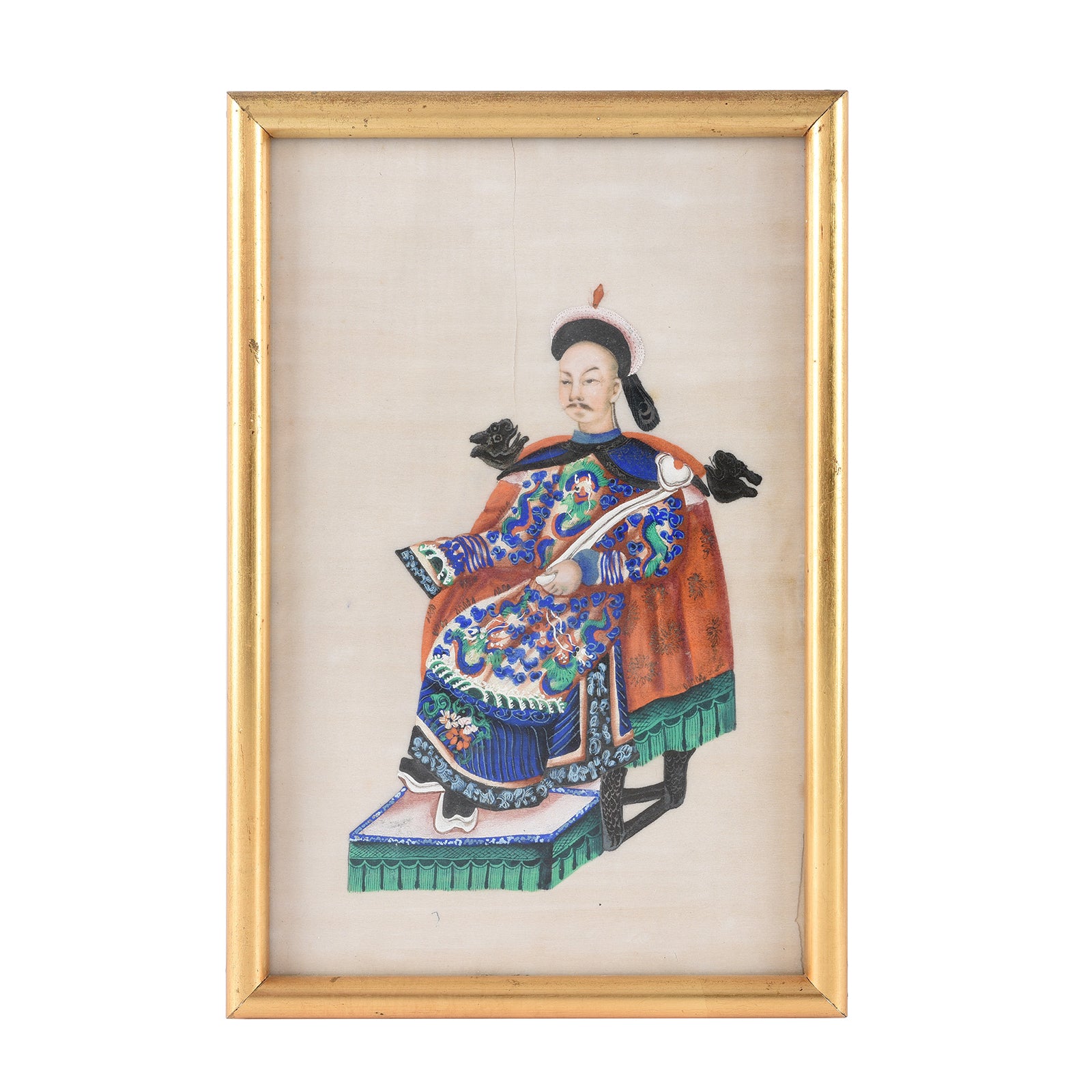 Framed Chinese Pith Painting Watercolour of A Dignitary - 19thC Framed Chinese Pith Painting Watercolour of A Dignitary - 19thC