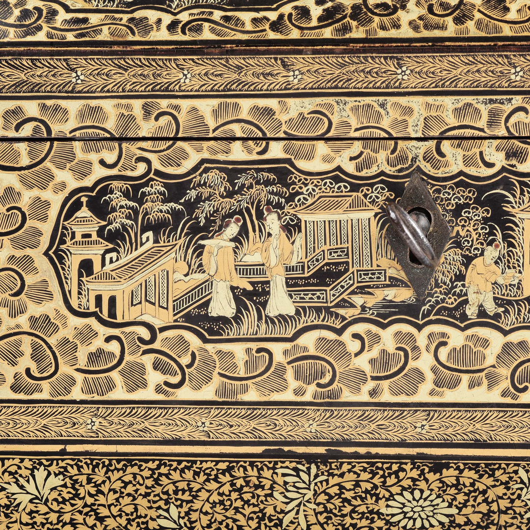 Paintwork Detail From Chinoiserie Lacquer Sewing Box - Qing Dynasty Early 19thC | Indigo Antiques