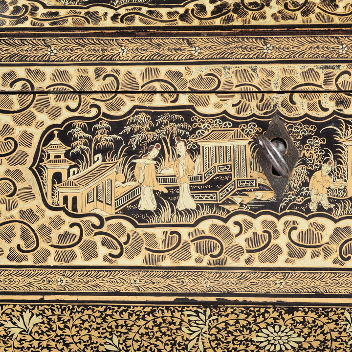 Paintwork Detail From Chinoiserie Lacquer Sewing Box - Qing Dynasty Early 19thC | Indigo Antiques