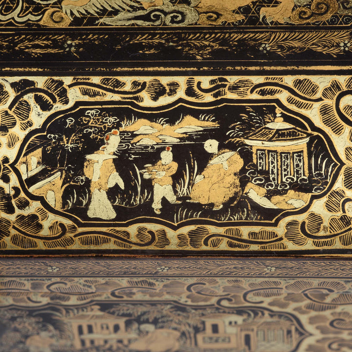 Paintwork Detail From Chinoiserie Lacquer Sewing Box - Qing Dynasty Early 19thC | Indigo Antiques