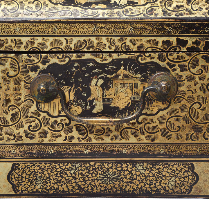 Handle Detail From Chinoiserie Lacquer Sewing Box - Qing Dynasty Early 19thC | Indigo Antiques