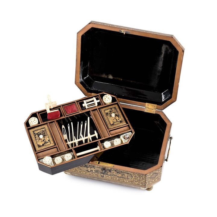 Removable Tray Detail From Chinoiserie Lacquer Sewing Box - Qing Dynasty Early 19thC | Indigo Antiques