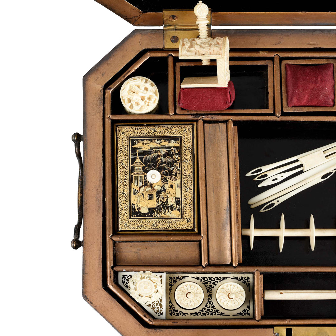 Contents Detail Of Chinoiserie Lacquer Sewing Box - Qing Dynasty Early 19thC | Indigo Antiques