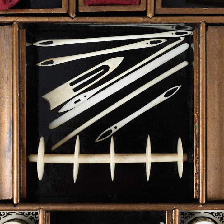 Pins Detail From Chinoiserie Lacquer Sewing Box - Qing Dynasty Early 19thC | Indigo Antiques