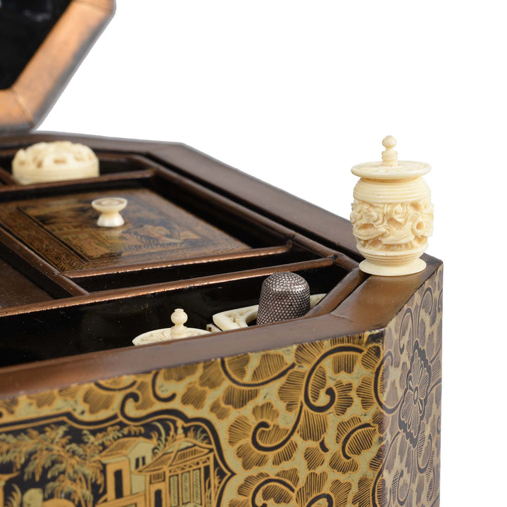 Carved Ivory Detail From Chinoiserie Lacquer Sewing Box - Qing Dynasty Early 19thC | Indigo Antiques