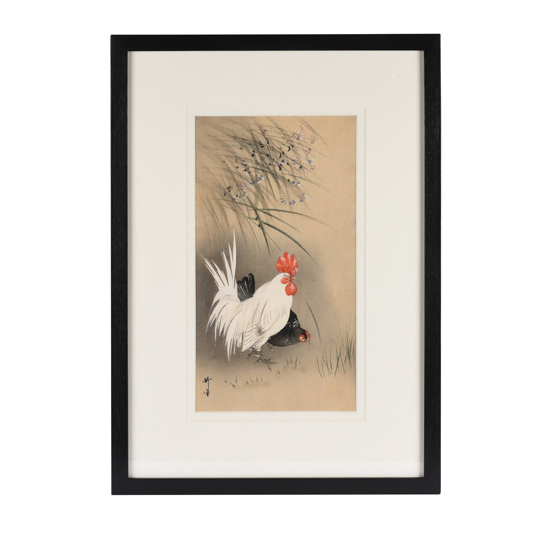 Old Japanese Woodblock Print of Chickens By Ohara Koson | Indigo Antiques