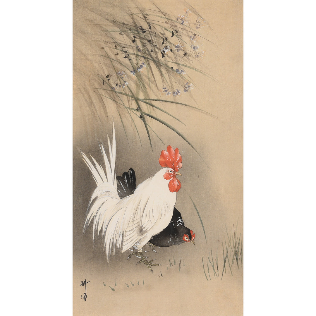 Old Japanese Woodblock Print of Chickens By Ohara Koson | Indigo Antiques