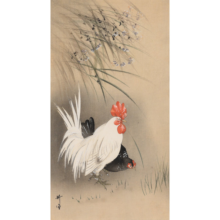 Old Japanese Woodblock Print of Chickens By Ohara Koson | Indigo Antiques