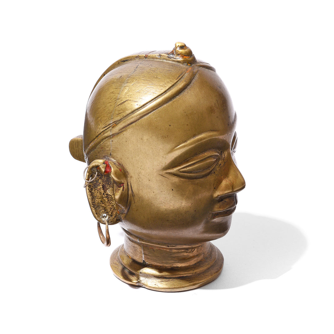 Angled VIew Of Antique Indian Brass Head of Parvati - 19thC | Indigo Antiques