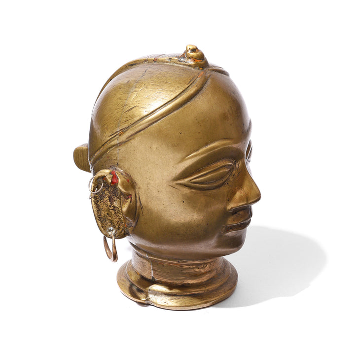 Angled VIew Of Antique Indian Brass Head of Parvati - 19thC | Indigo Antiques