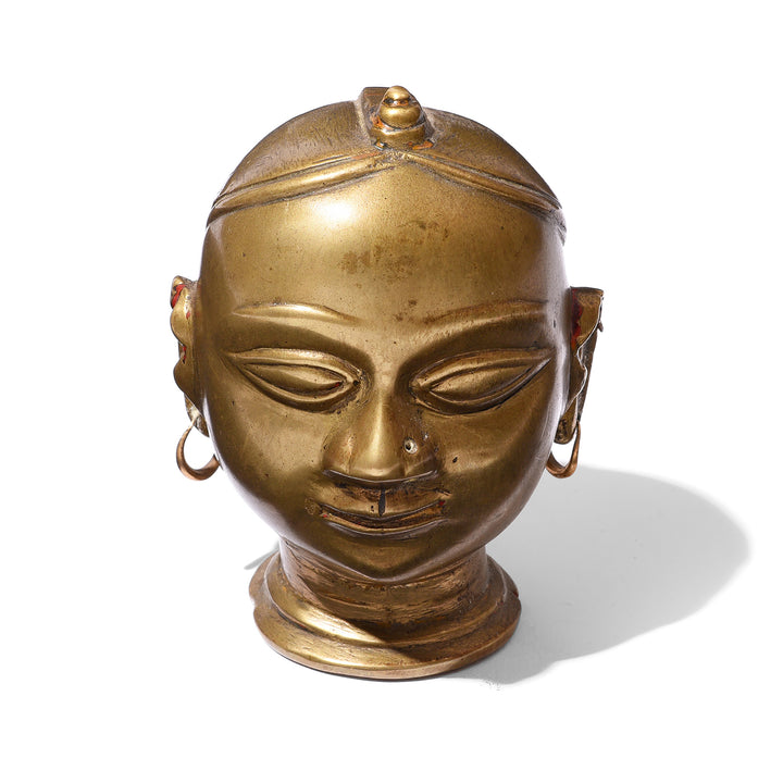 Frontal View Of Antique Indian Brass Head of Parvati - 19thC | Indigo Antiques