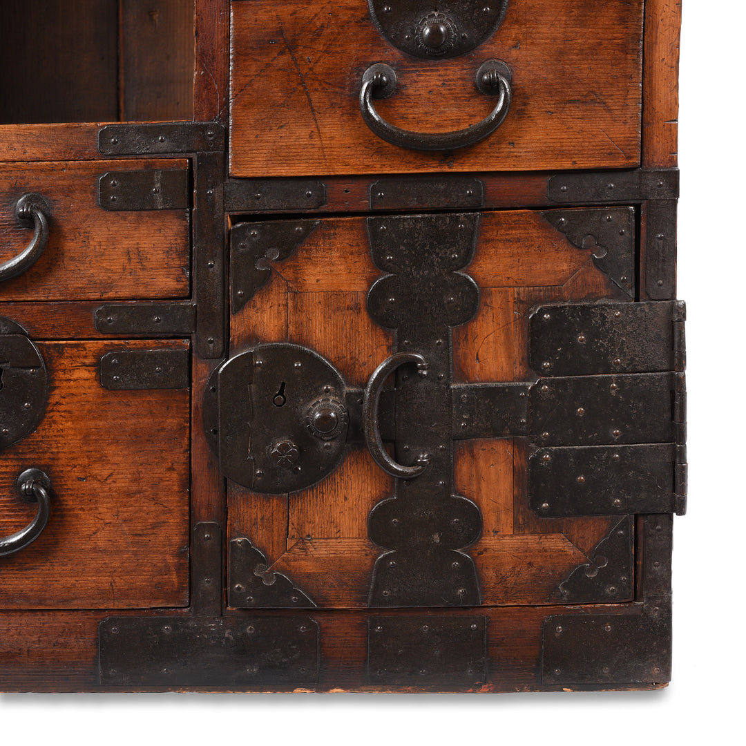 Corner Door Detail Of Japanese Side Tansu - Edo Period | Indigo Antiques