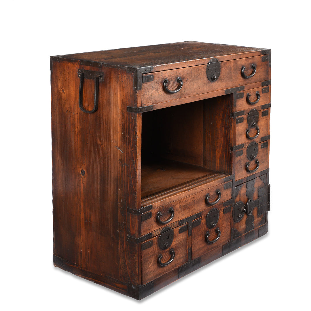 Side View Of Japanese Side Tansu - Edo Period | Indigo Antiques