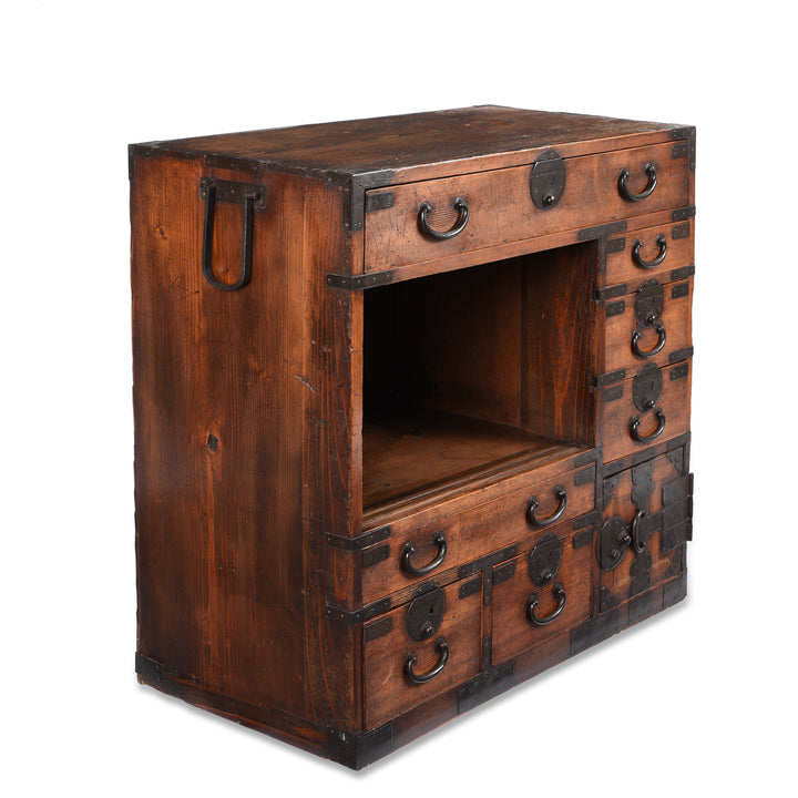 Side View Of Japanese Side Tansu - Edo Period | Indigo Antiques