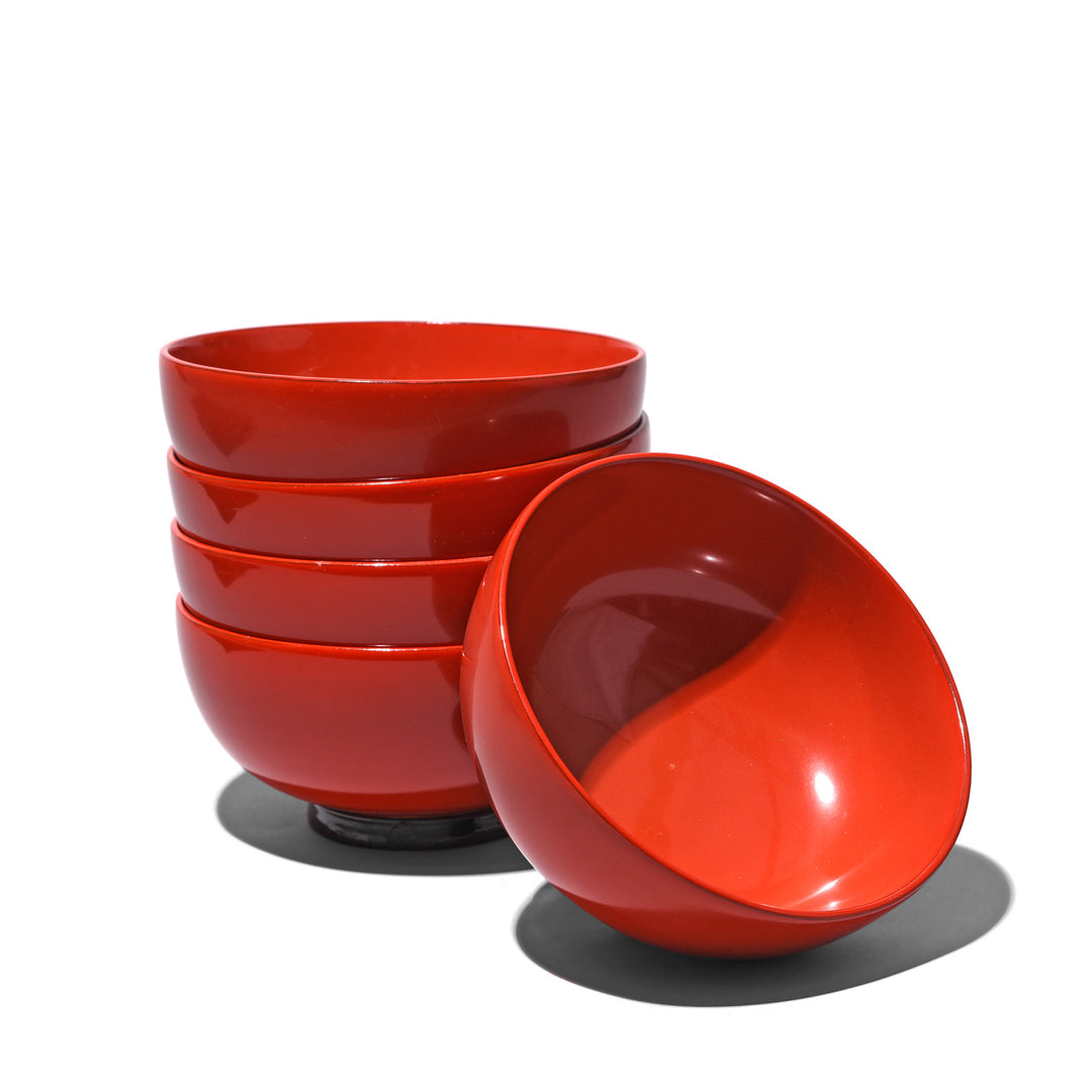 Five Japanese Red Lacquer Sake Bowls | Indigo Antiques