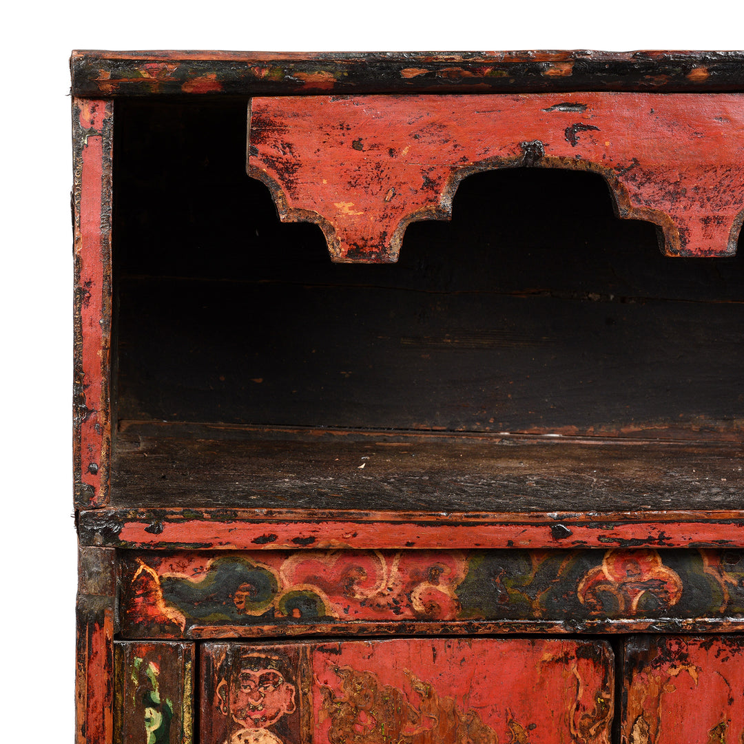 Corner Detail From Antique Painted Tibetan Altar Cupboard - 19thC | Indigo Antiques