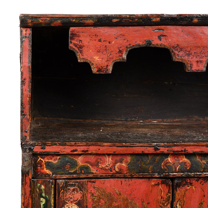 Corner Detail From Antique Painted Tibetan Altar Cupboard - 19thC | Indigo Antiques