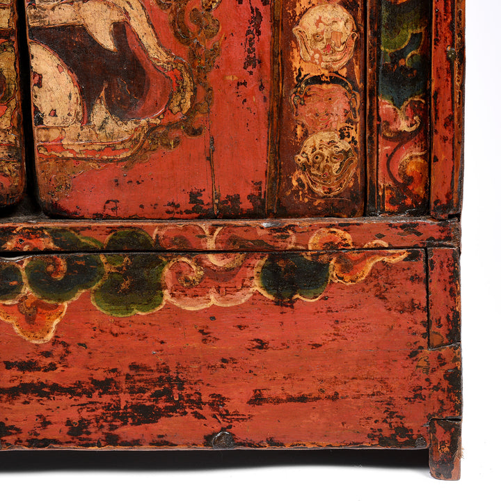 Leg Detail From Antique Painted Tibetan Altar Cupboard - 19thC | Indigo Antiques