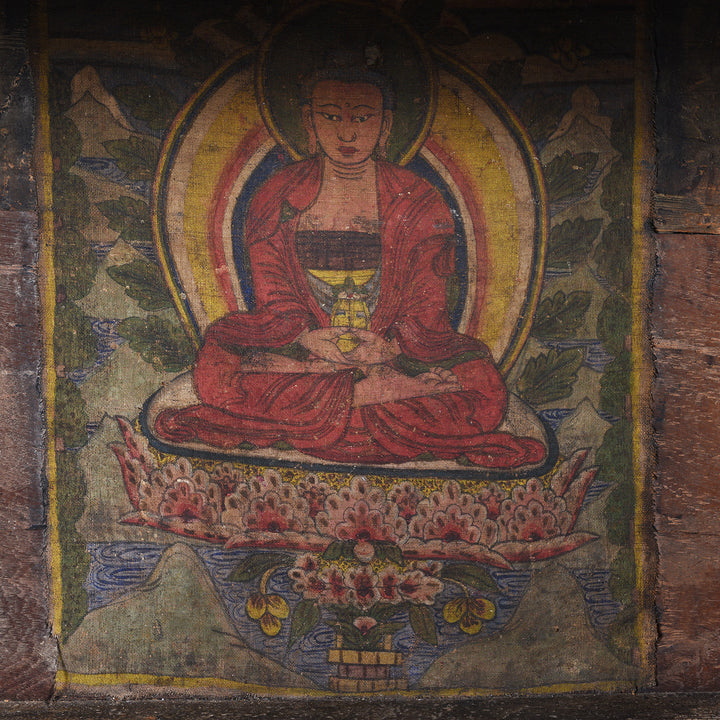 Interior Thangka Detail From Antique Painted Tibetan Altar Cupboard - 19thC | Indigo Antiques
