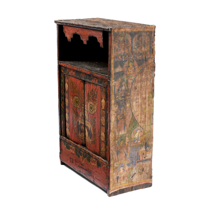 Angled View Of Antique Painted Tibetan Altar Cupboard - 19thC | Indigo Antiques
