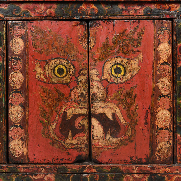Mahakala Detail From Antique Painted Tibetan Altar Cupboard - 19thC | Indigo Antiques