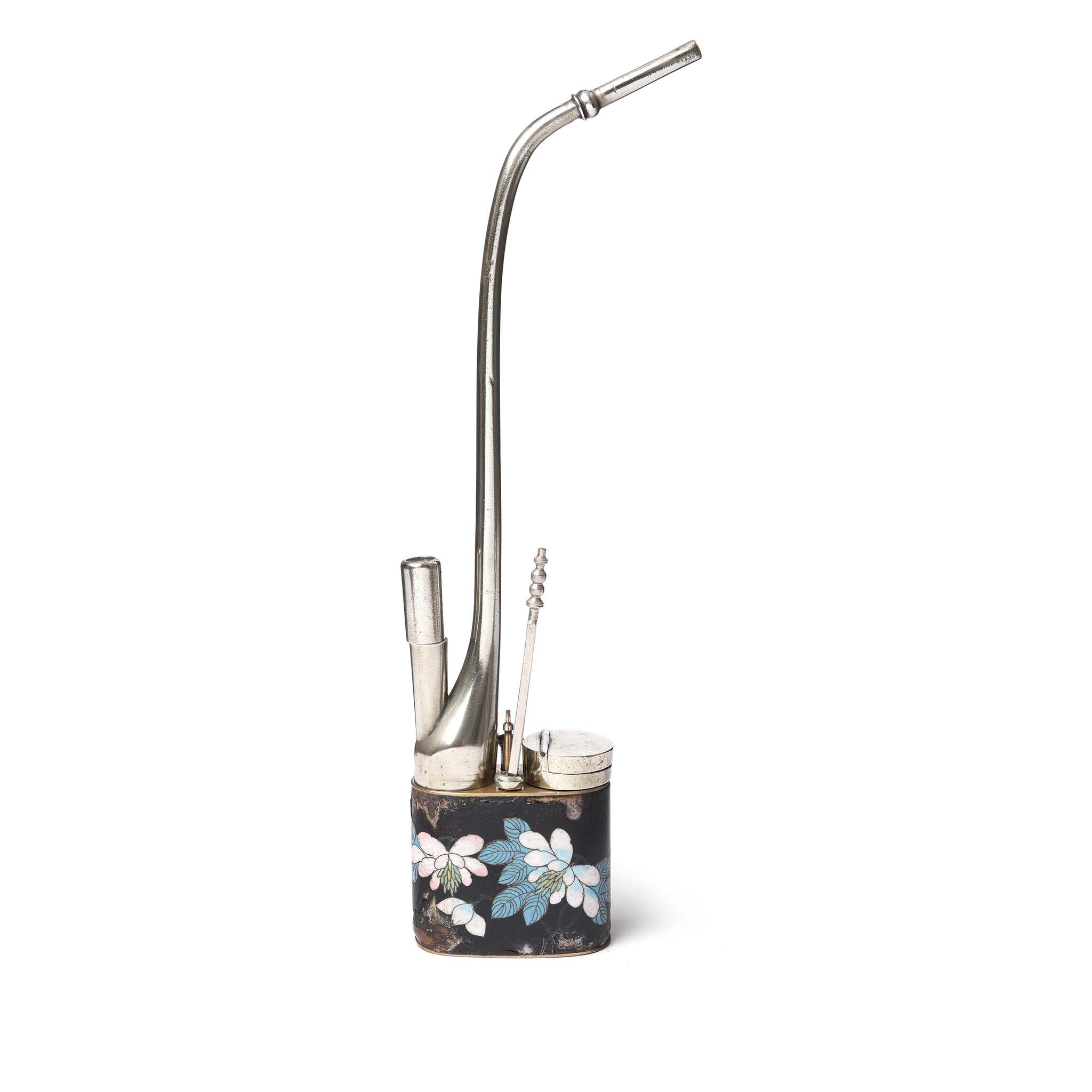 Cloisonne & Paktong Chinese Water Pipe - Ca 1900 Cloisonne & Paktong Chinese Water Pipe - Ca 1900