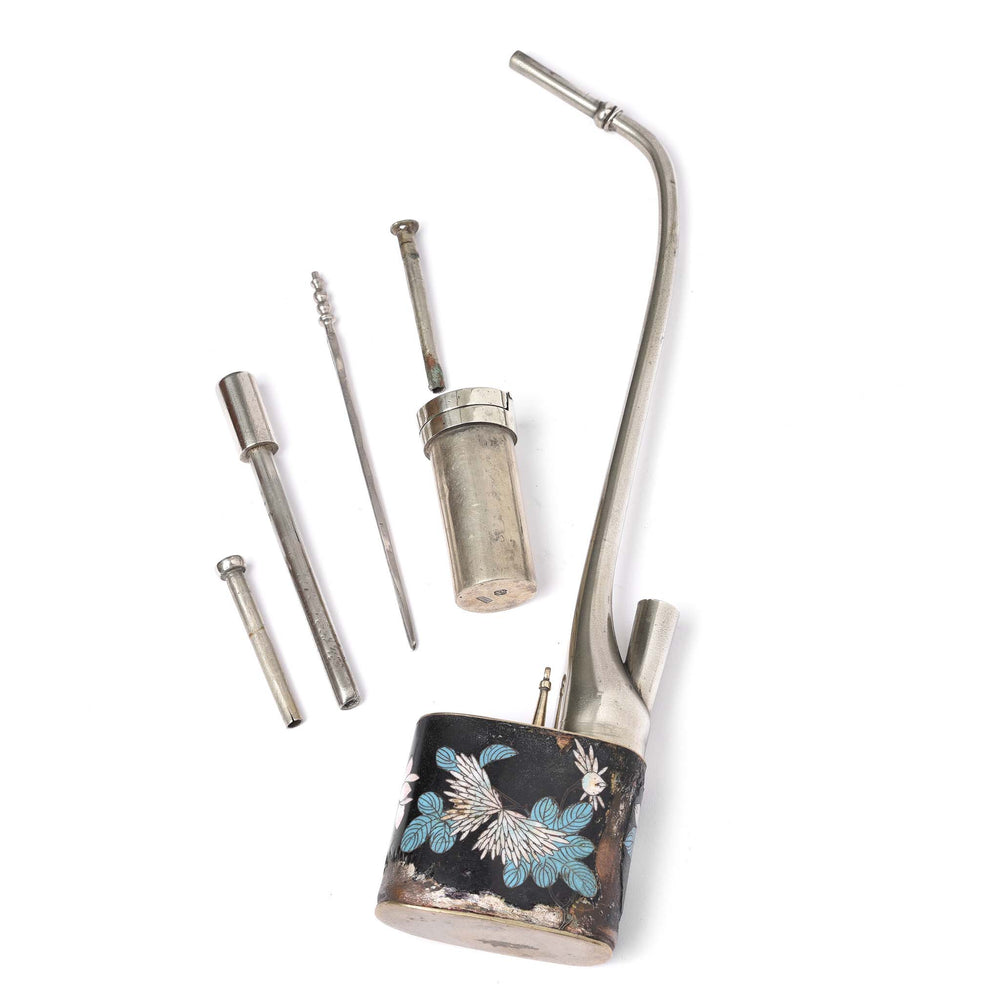 Cloisonne & Paktong Chinese Water Pipe - Ca 1850 | Indigo Antiques