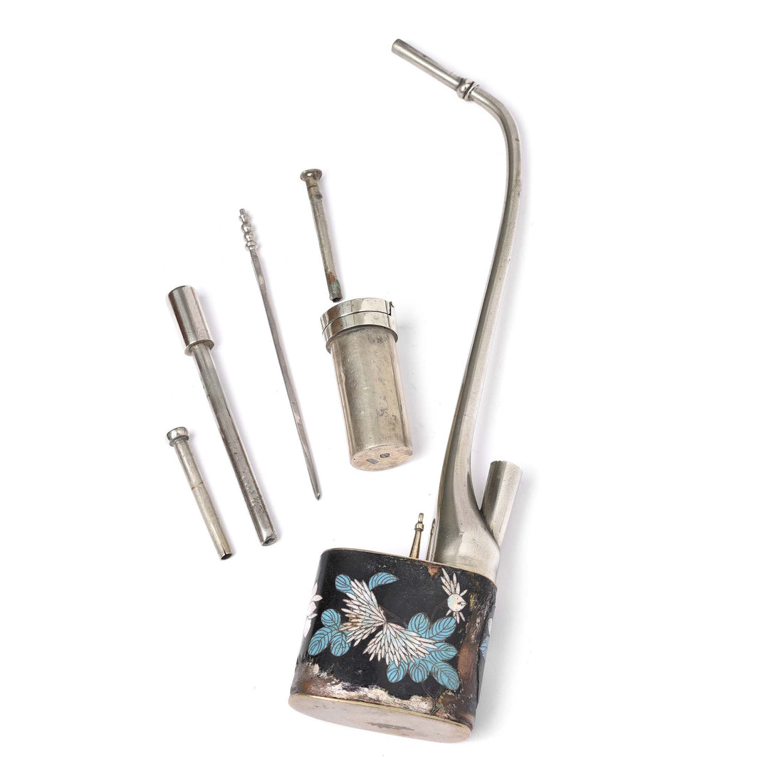 Cloisonne & Paktong Chinese Water Pipe - Ca 1850 | Indigo Antiques