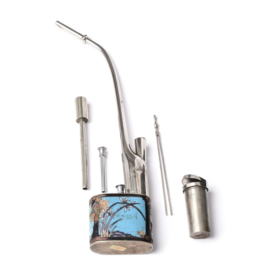 Antique Cloisonne & Paktong Chinese Water Pipe - Ca 1900 | Indigo Antiques