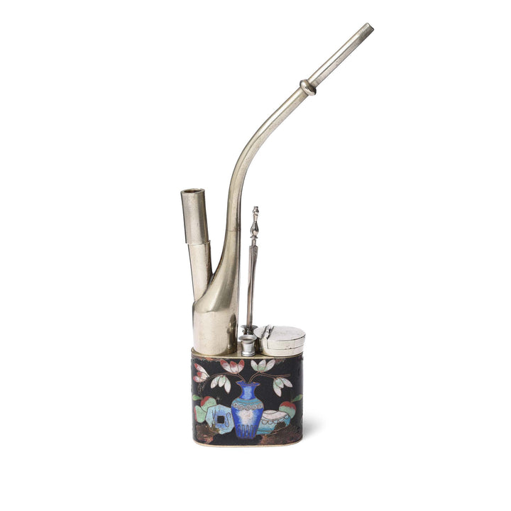 Cloisonne & Paktong Chinese Water Pipe - Ca 1900 | Indigo Antiques