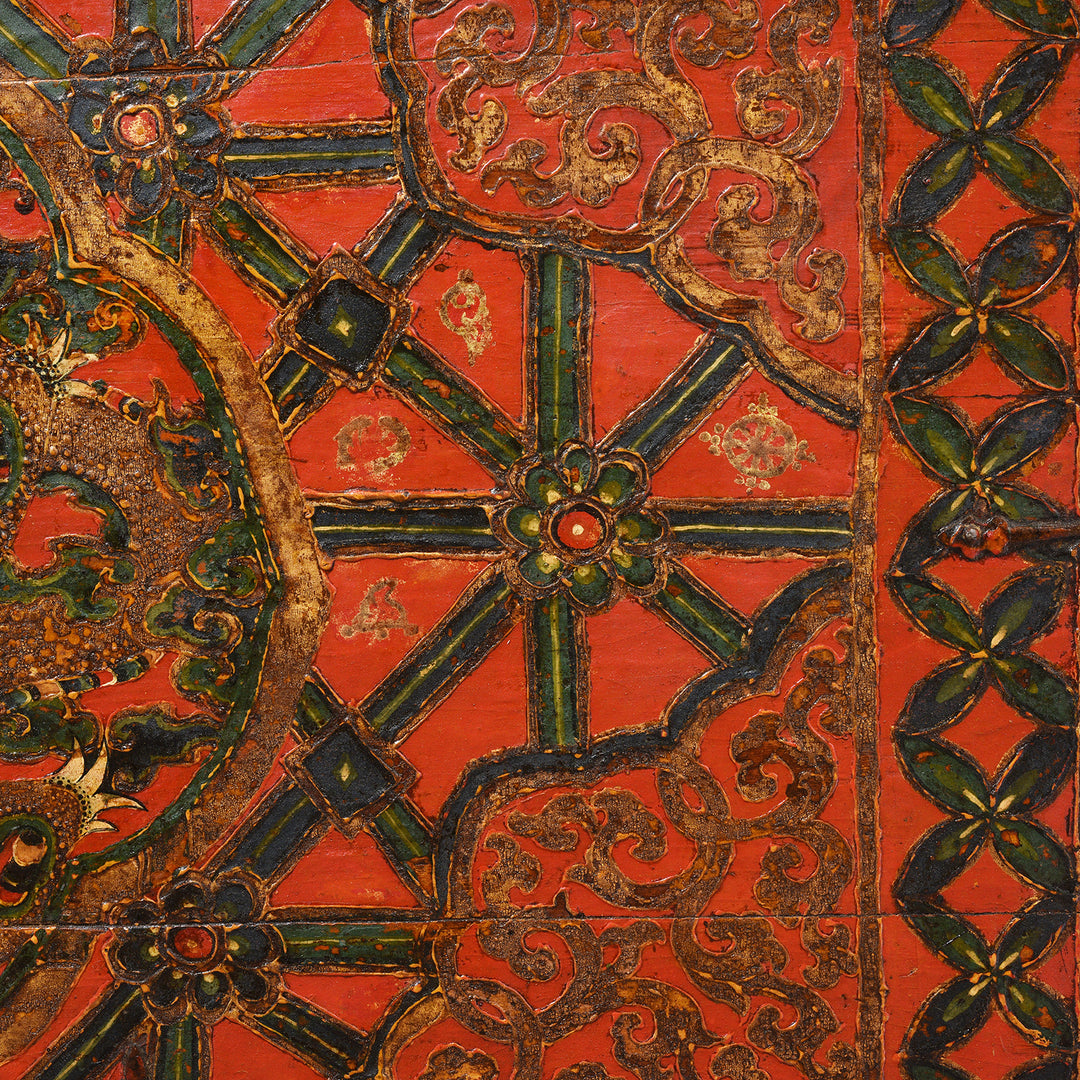 Paintwork Detail From Antique Painted Tibetan 'Double Dragon' Storage Chest - 17thC | Indigo Antiques