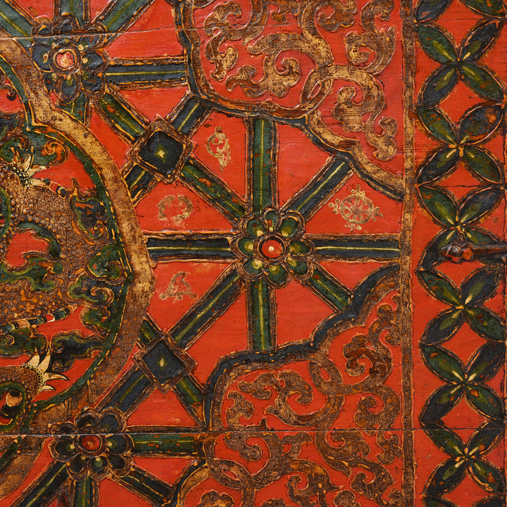 Paintwork Detail From Antique Painted Tibetan 'Double Dragon' Storage Chest - 17thC | Indigo Antiques