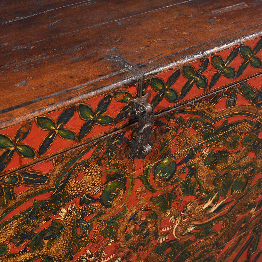 Latch Detail From Antique Painted Tibetan 'Double Dragon' Storage Chest - 17thC | Indigo Antiques