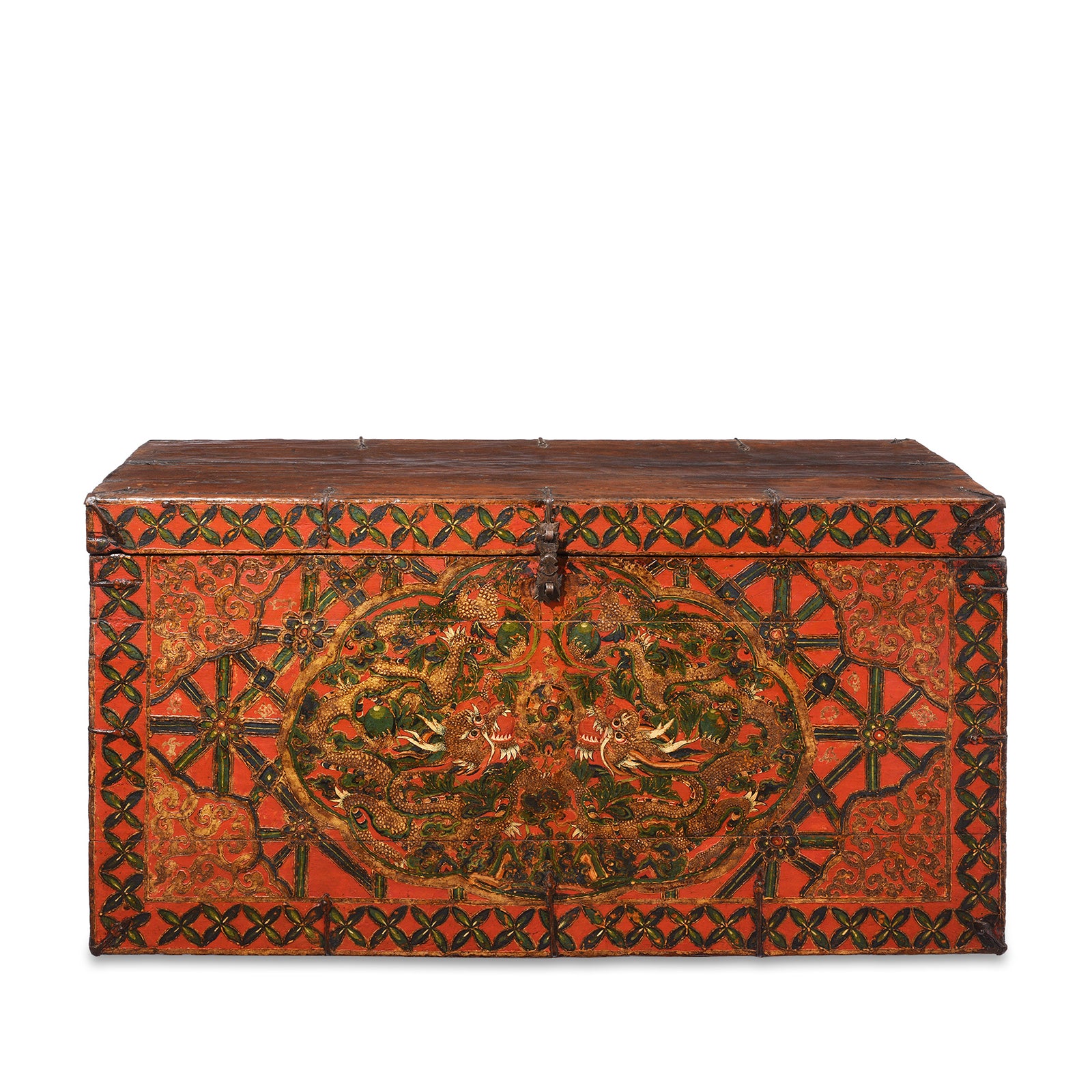 Antique Painted Tibetan 'Double Dragon' Storage Chest - 17thC | Indigo Antiques