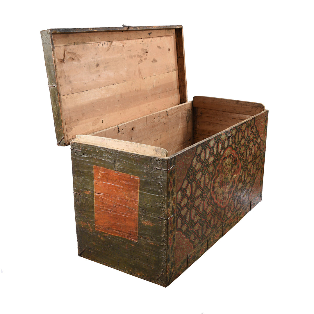 Open Lid View Of Antique Painted Tibetan 'Dragon' Storage Chest - 18thC | Indigo Antiques