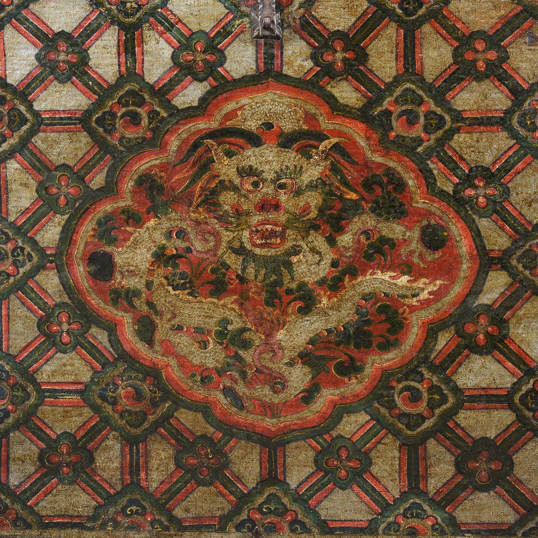 Dragon Detail From Antique Painted Tibetan 'Dragon' Storage Chest - 18thC | Indigo Antiques