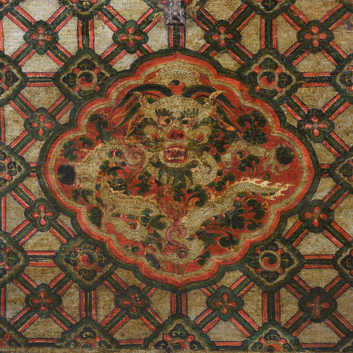 Dragon Detail From Antique Painted Tibetan 'Dragon' Storage Chest - 18thC | Indigo Antiques