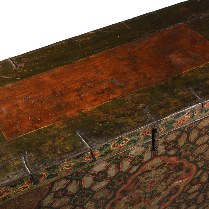 Lid Detail From Antique Painted Tibetan 'Dragon' Storage Chest - 18thC | Indigo Antiques