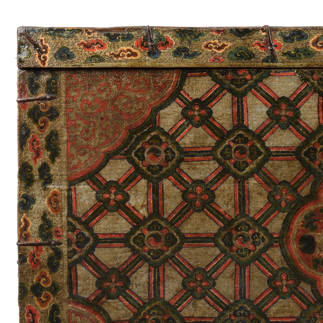 Corner Detail From Antique Painted Tibetan 'Dragon' Storage Chest - 18thC | Indigo Antiques