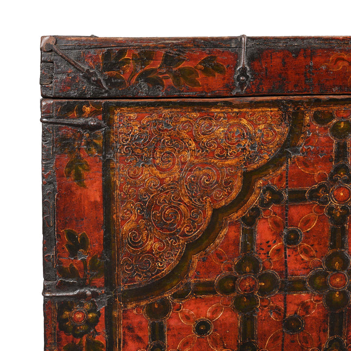 Corner Detail From Painted Tibetan 'Dragon' Storage Chest - 18thC | Indigo Antiques