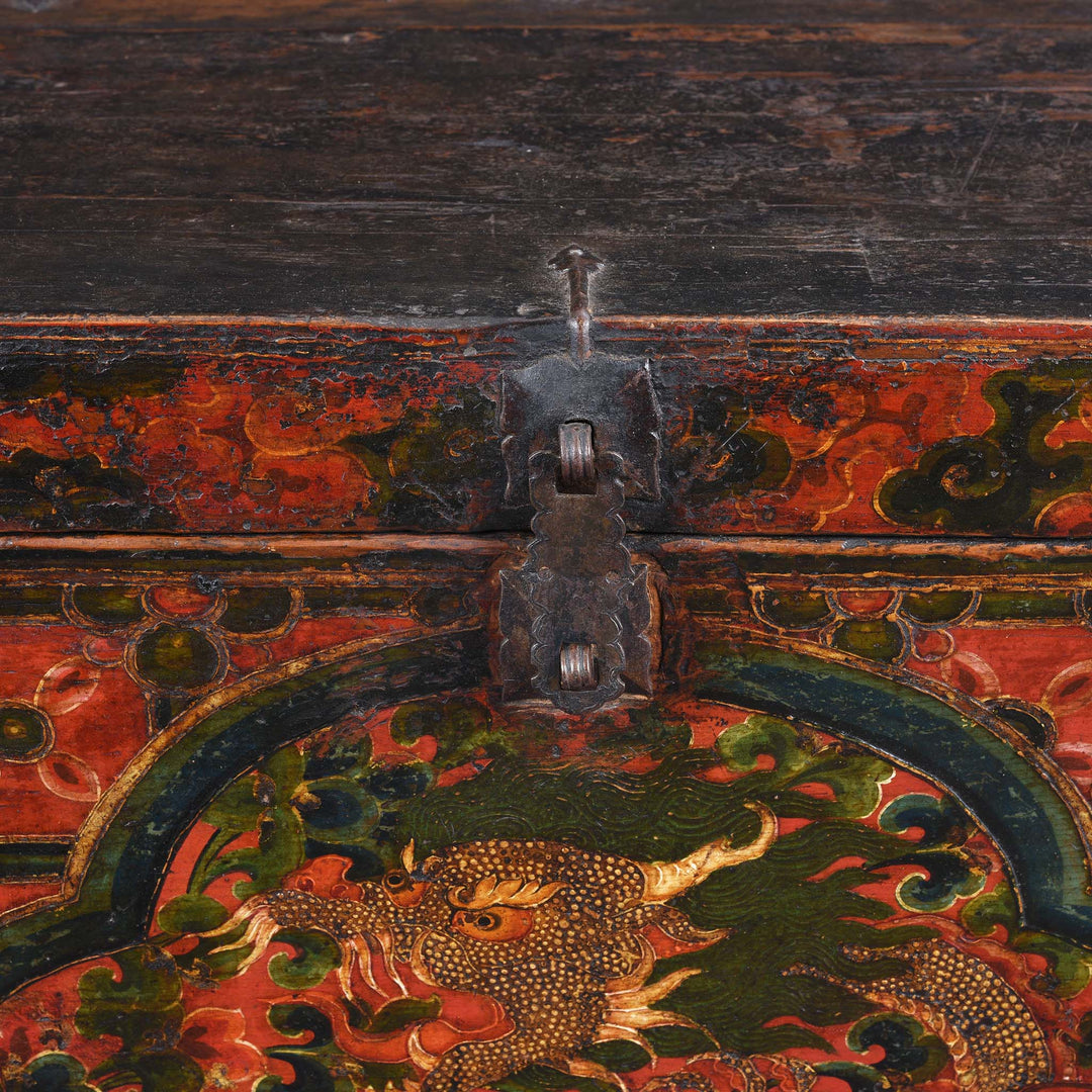 Latch Detail From Painted Tibetan 'Dragon' Storage Chest - 18thC | Indigo Antiques