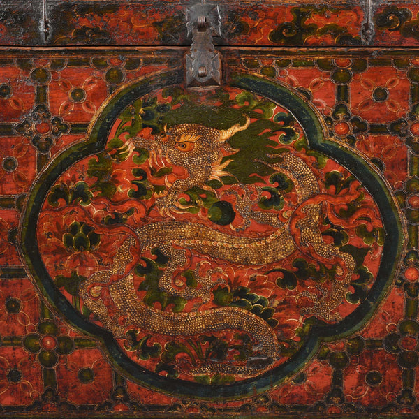Painted Tibetan 'Dragon' Storage Chest - 18thC