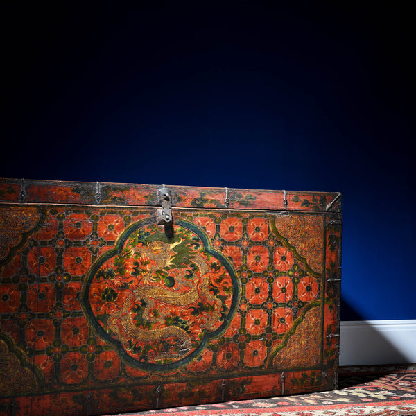 Painted Tibetan 'Dragon' Storage Chest - 18thC