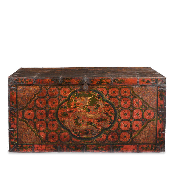 Painted Tibetan 'Dragon' Storage Chest - 18thC