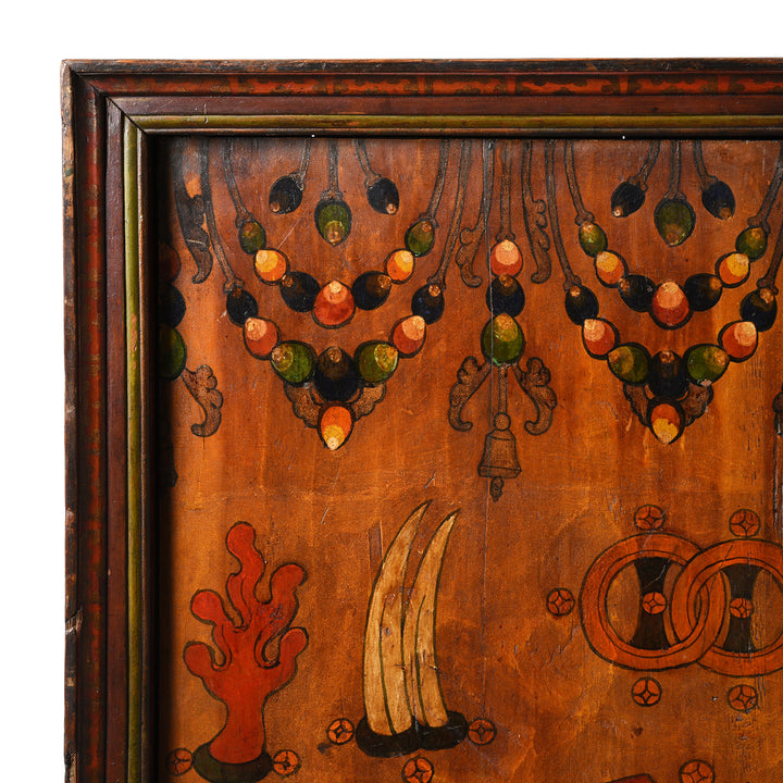 Corner Detail From Painted Tibetan Torgam Offering Cabinet - 19thC | Indigo Antiques