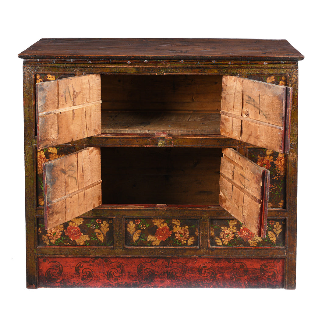 Open Door View Of Antique Painted Tibetan Altar Cabinet - 18th Century | Indigo Antiques