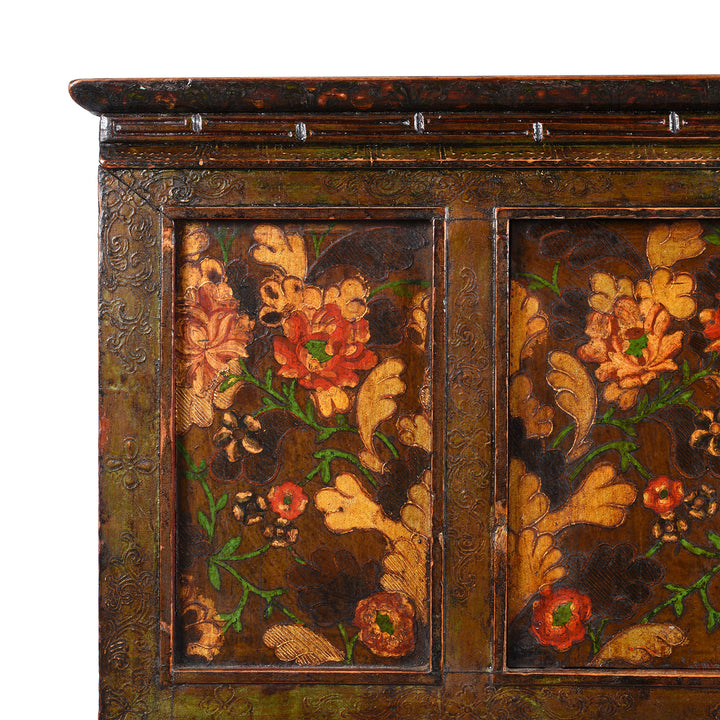 Corner detail From Antique Painted Tibetan Altar Cabinet - 18th Century | Indigo Antiques