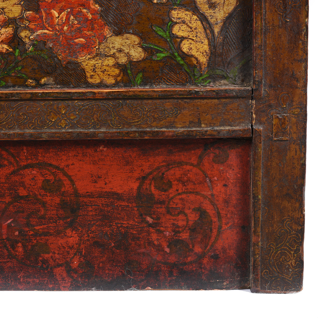 Kickstand Detail From Antique Painted Tibetan Altar Cabinet - 18th Century | Indigo Antiques